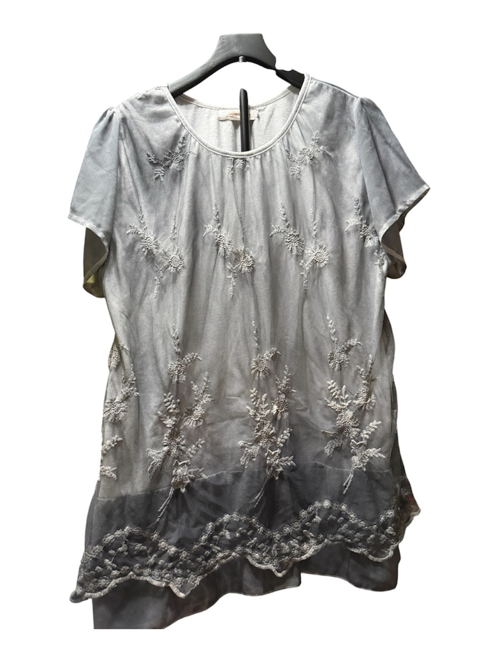 Simply Couture Gray Embroidered Mesh Overlay Blouse Women’s XXL